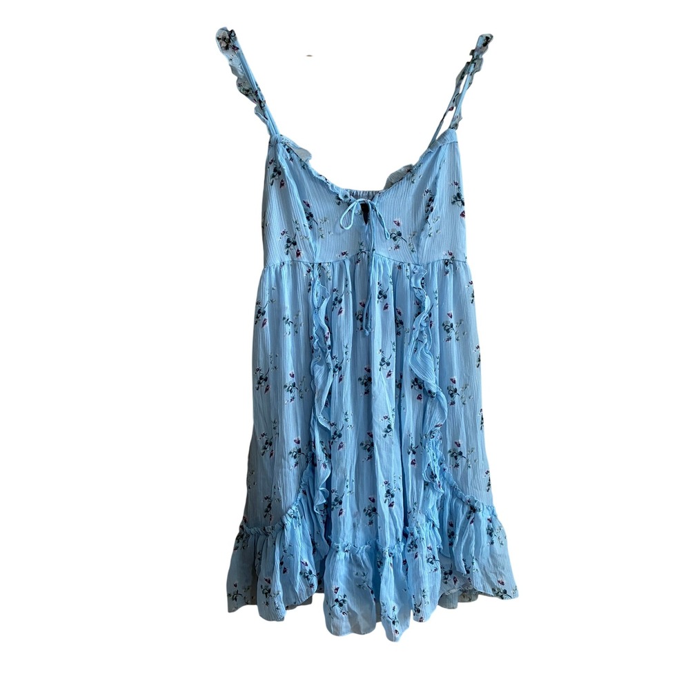 Abercrombie & Fitch Floral Ruffle Mini Dress Medium Blue Womens Chiffon